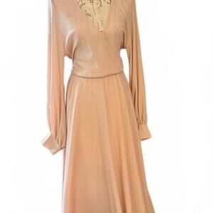 Peach Long Sleeve Maxi Dress with Pearl Buttons